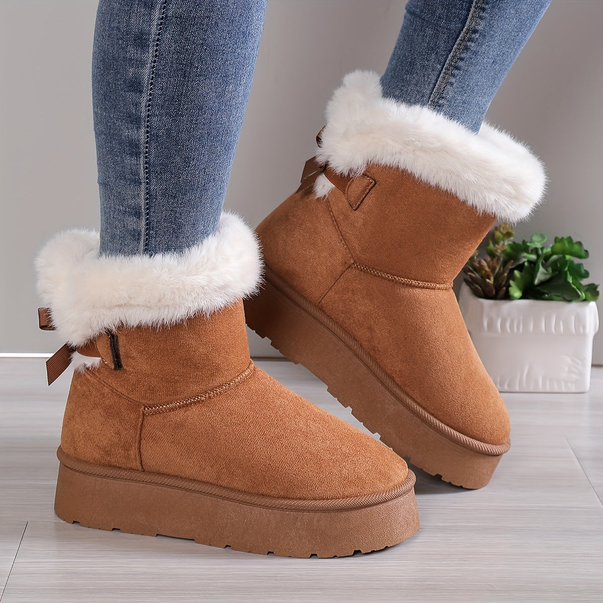 Winterstiefel mit Plüschfutter und Schleifendetail