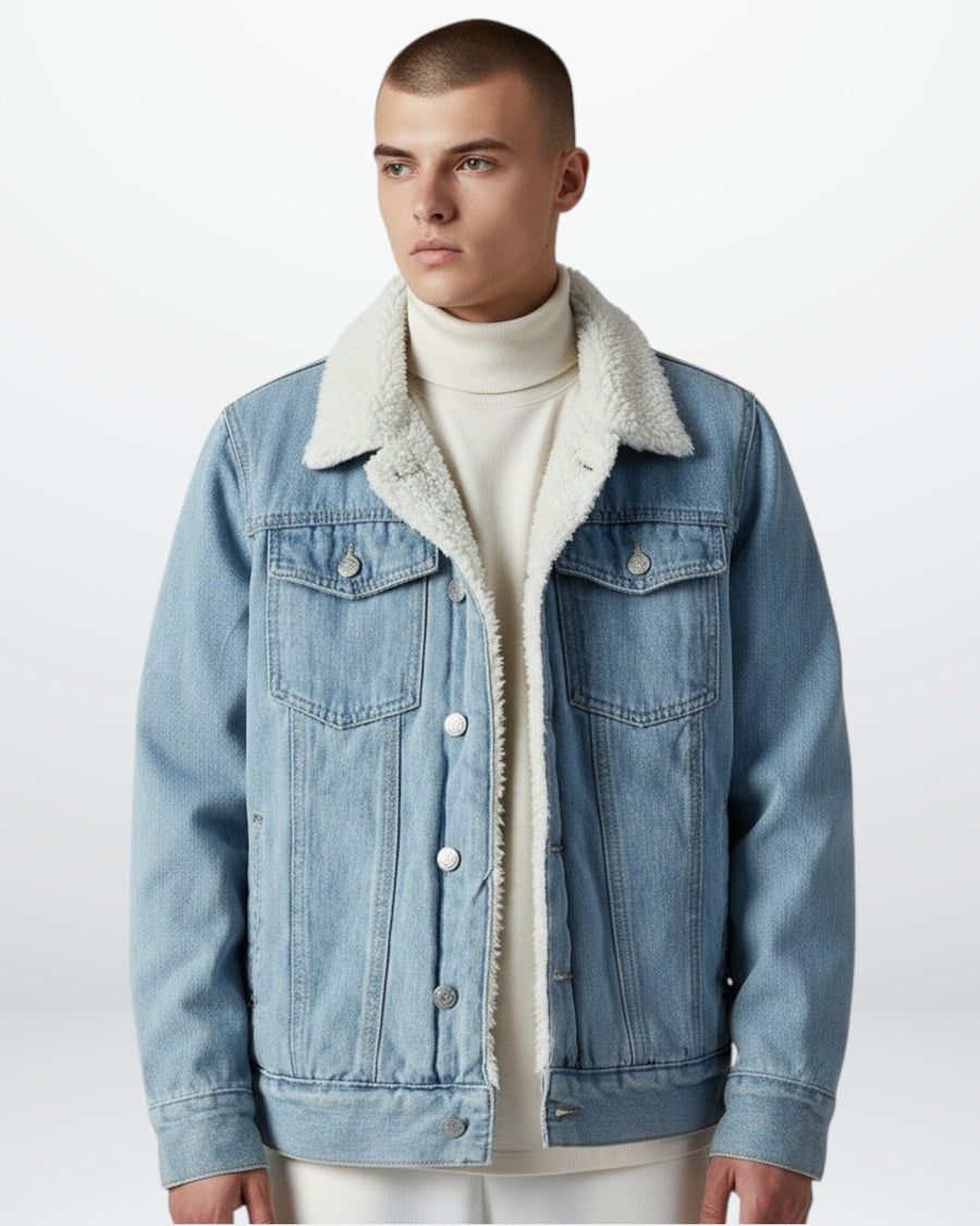 Gefütterte Jeansjacke für Herren mit Fleecekragen, Produktbild 1