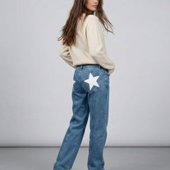 Weite Jeans für Damen mit Sternaufnäher und hohem Bund, Produktbild 3