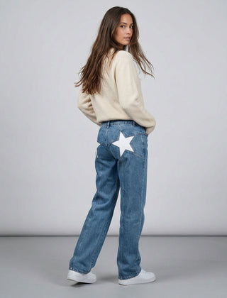 Weite Jeans für Damen mit Sternaufnäher und hohem Bund, Produktbild 3