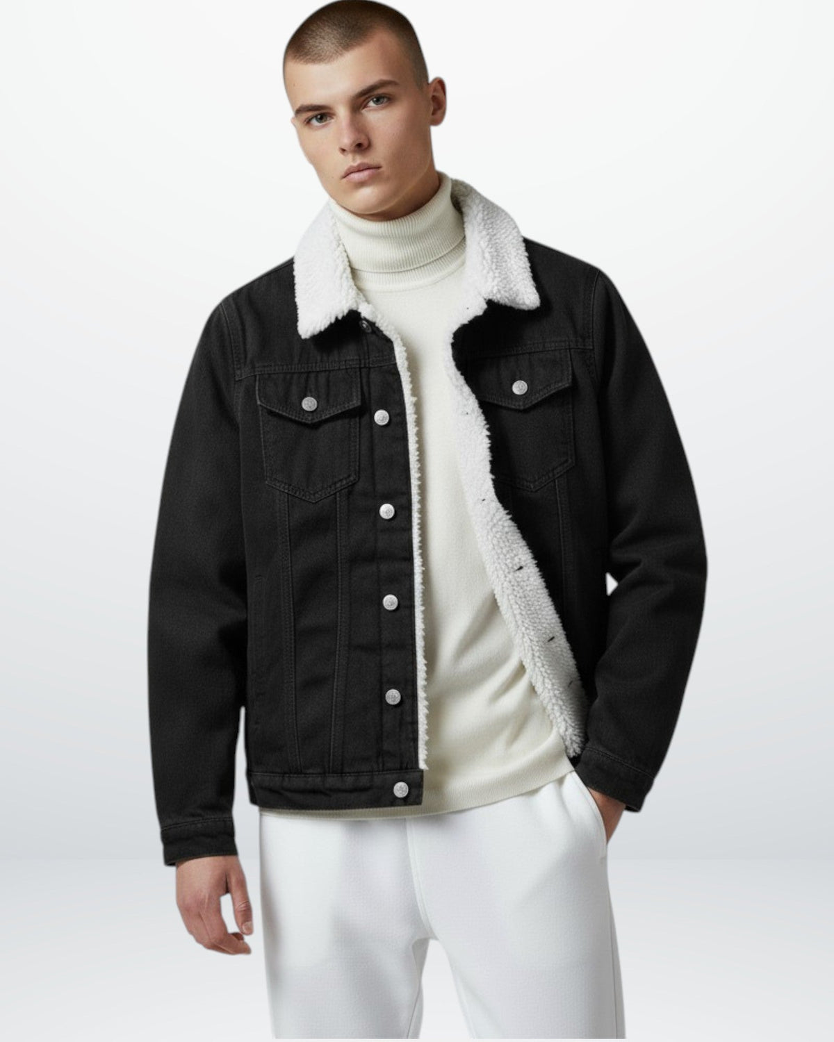 Gefütterte Jeansjacke für Herren mit Fleecekragen, Produktbild 3