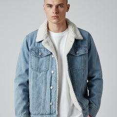 Gefütterte Jeansjacke für Herren mit Fleecekragen, Produktbild 2