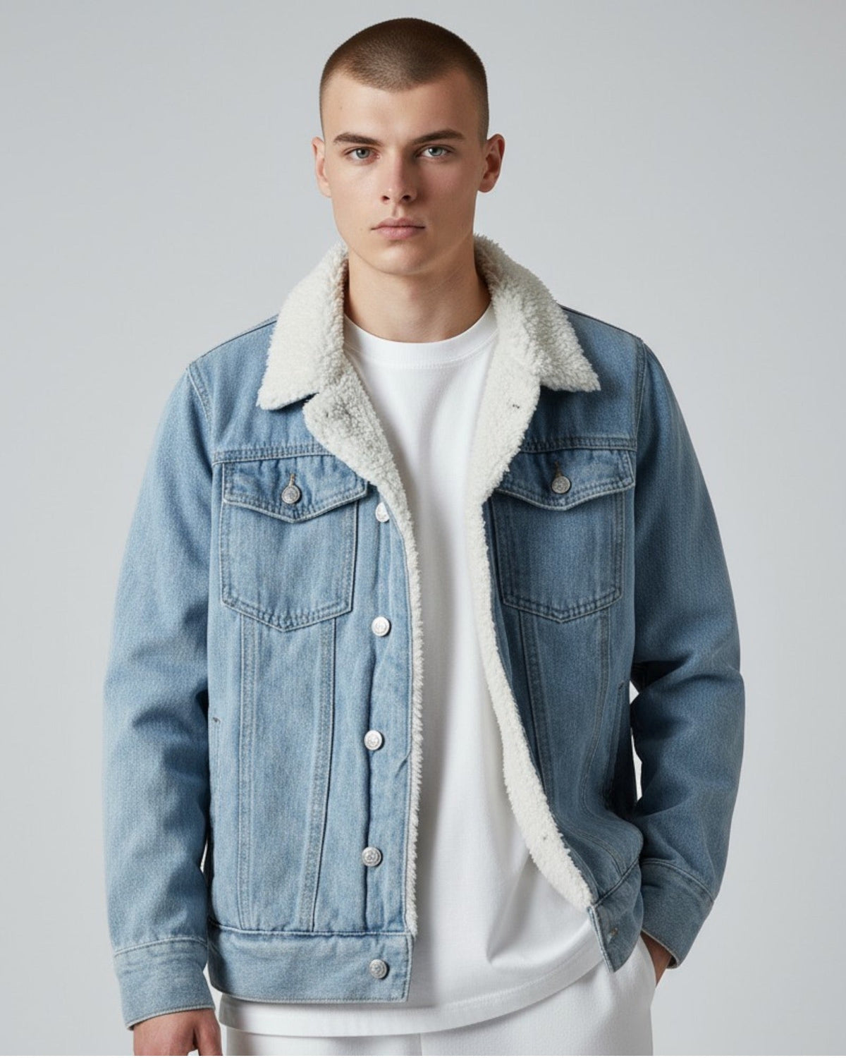 Gefütterte Jeansjacke für Herren mit Fleecekragen, Produktbild 2