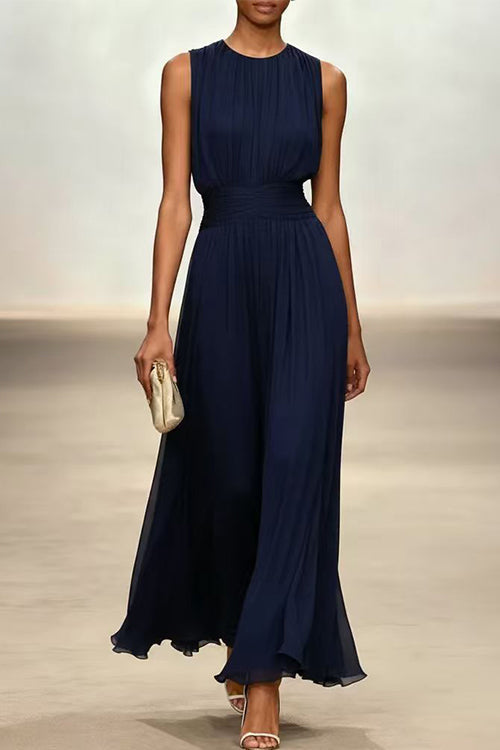 Tailliertes Maxikleid Damen in Marineblau