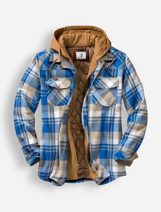 Gefütterte Holzfällerjacke für Herren mit Kapuze im Karomuster, Produktbild 2