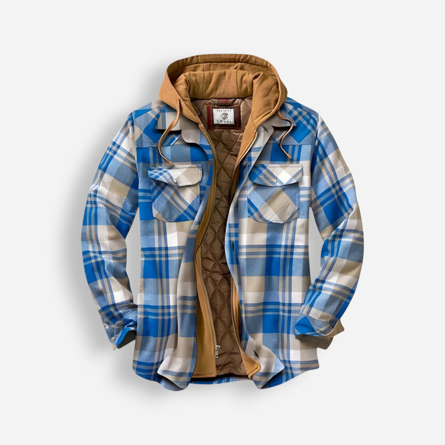 Gefütterte Holzfällerjacke für Herren mit Kapuze im Karomuster, Produktbild 2