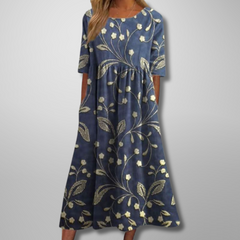 Aquarell Blumendruck Midikleid in Marineblau