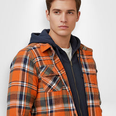 Gefütterte Holzfällerjacke für Herren mit Kapuze im Karomuster, Produktbild 3
