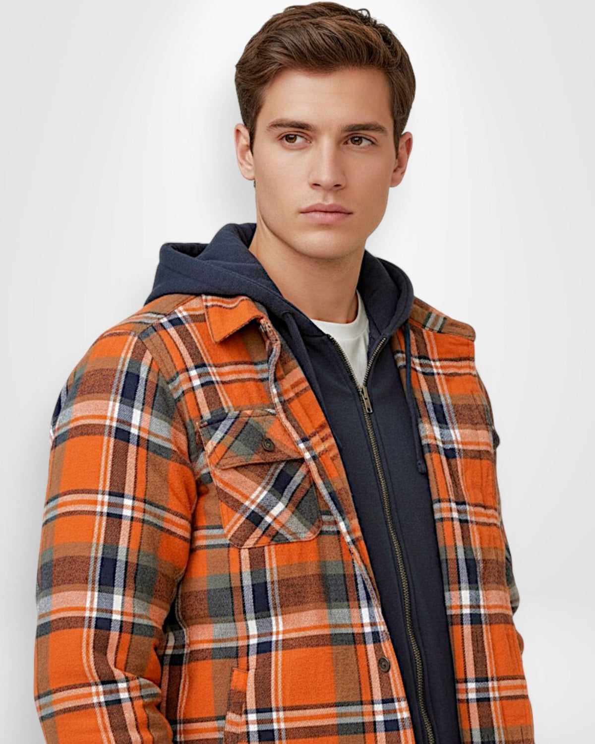 Gefütterte Holzfällerjacke für Herren mit Kapuze im Karomuster, Produktbild 3