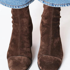 Stiefeletten aus Velours mit Blockabsatz