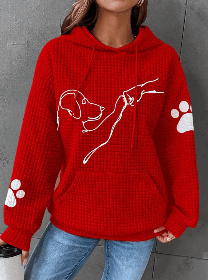 Damenhoodie mit Hundeprint und Waffelstruktur