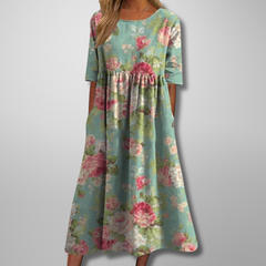 Aquarell Blumendruck Midikleid in Minzgrün
