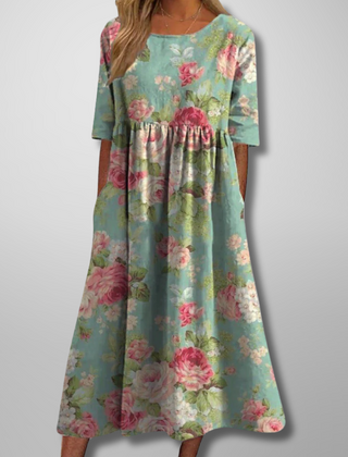 Aquarell Blumendruck Midikleid in Minzgrün