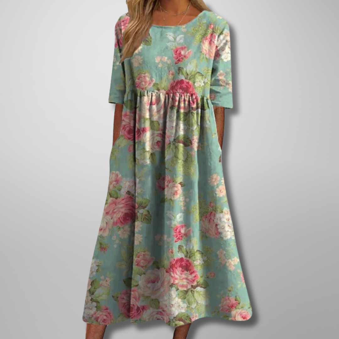 Aquarell Blumendruck Midikleid in Minzgrün