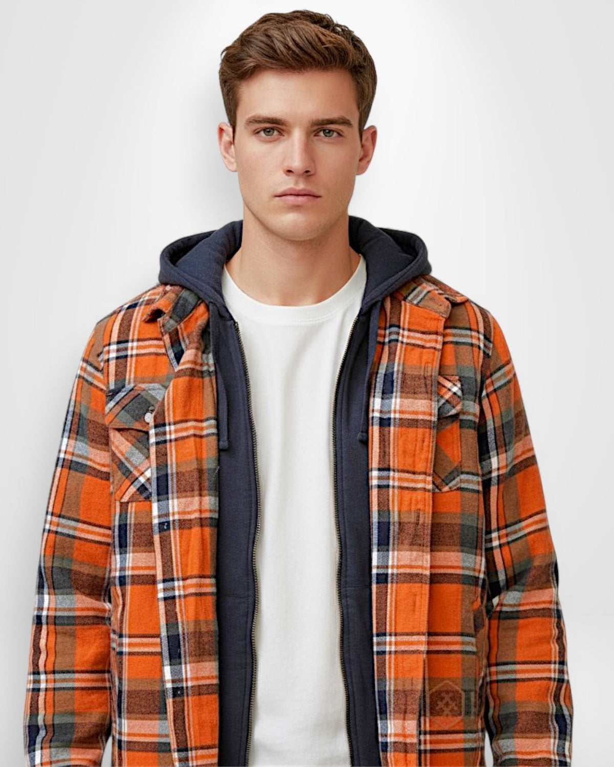 Gefütterte Holzfällerjacke für Herren mit Kapuze im Karomuster, Produktbild 4