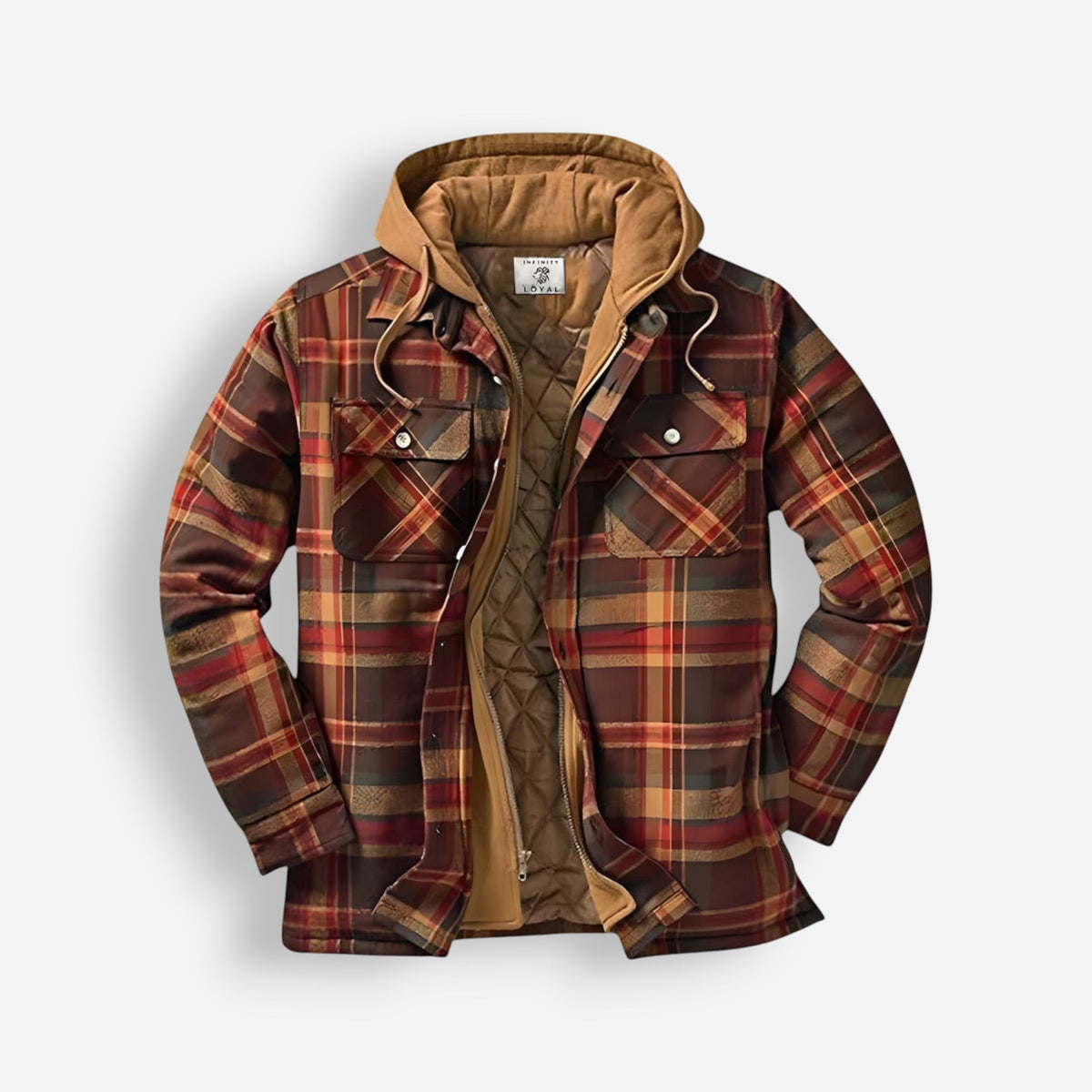 Gefütterte Holzfällerjacke für Herren mit Kapuze im Karomuster, Produktbild 5
