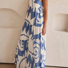 Maxikleid Blau Weiß Print