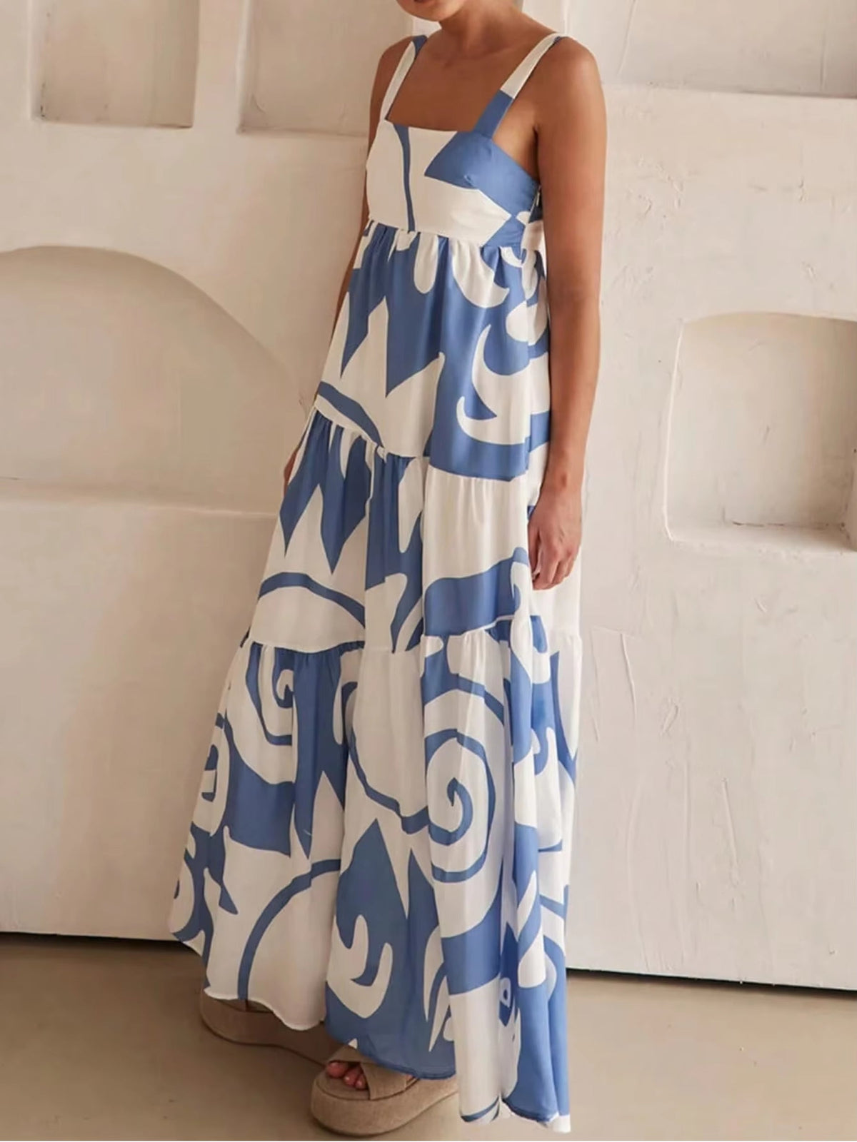 Maxikleid Blau Weiß Print