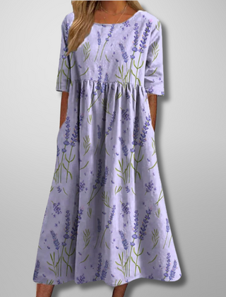Aquarell Blumendruck Midikleid in Lila