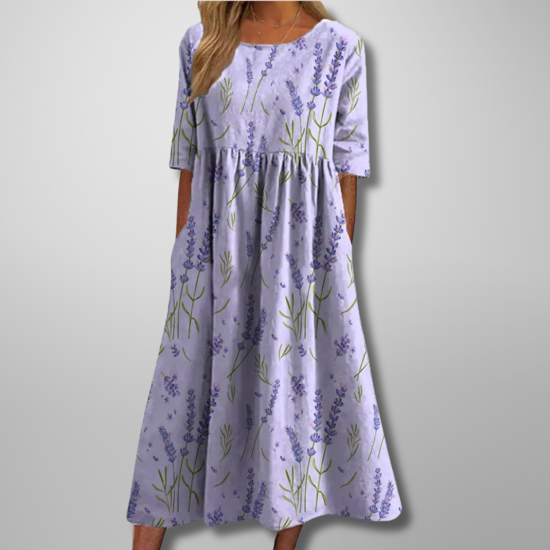 Aquarell Blumendruck Midikleid in Lila