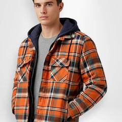 Gefütterte Holzfällerjacke für Herren mit Kapuze im Karomuster, Produktbild 1