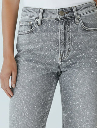Gerade Jeans für Damen mit Glitzersteinen und hoher Taille, Produktbild 1