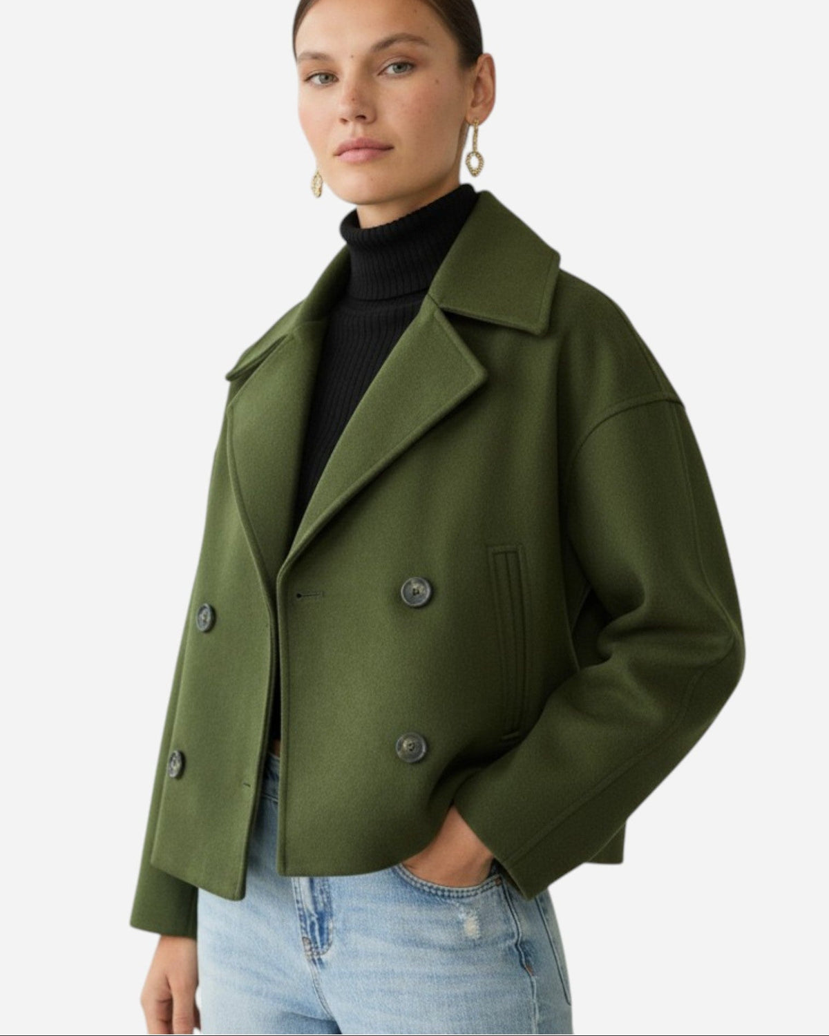 Kurze Damenjacke mit Reverskragen und doppelreihigem Verschluss, Produktbild 10