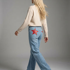 Weite Jeans für Damen mit Sternaufnäher und hohem Bund, Produktbild 5