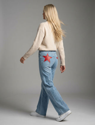 Weite Jeans für Damen mit Sternaufnäher und hohem Bund, Produktbild 5