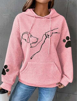 Damenhoodie mit Hundeprint und Waffelstruktur