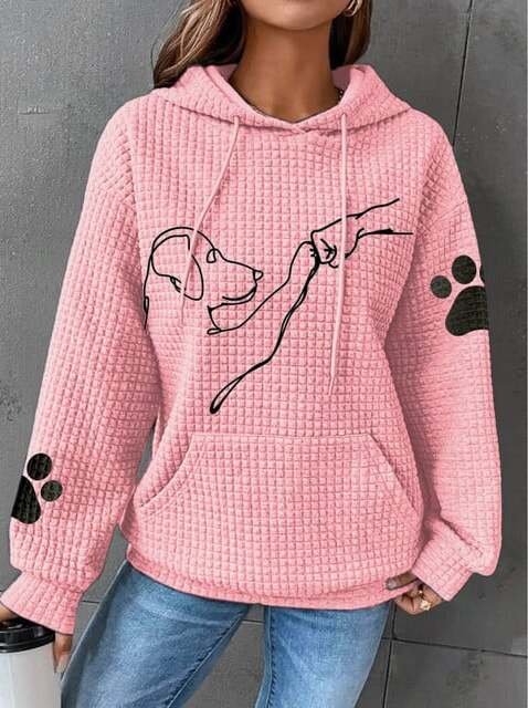 Damenhoodie mit Hundeprint und Waffelstruktur