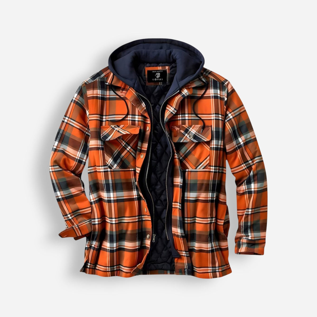 Gefütterte Holzfällerjacke für Herren mit Kapuze im Karomuster, Produktbild 6