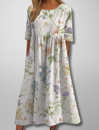 Aquarell Blumendruck Midikleid in Weiß