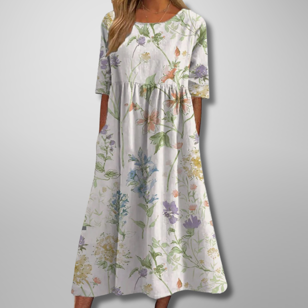 Aquarell Blumendruck Midikleid in Weiß