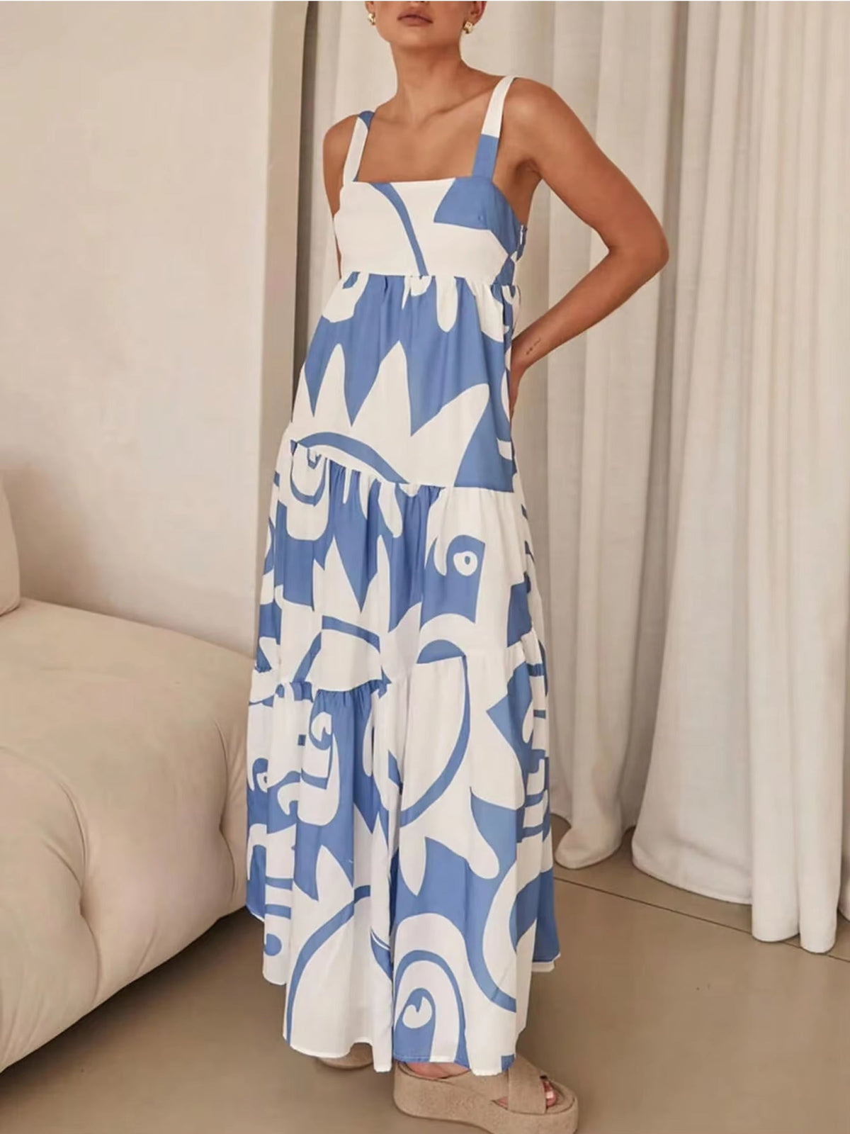 Maxikleid Blau Weiß Print