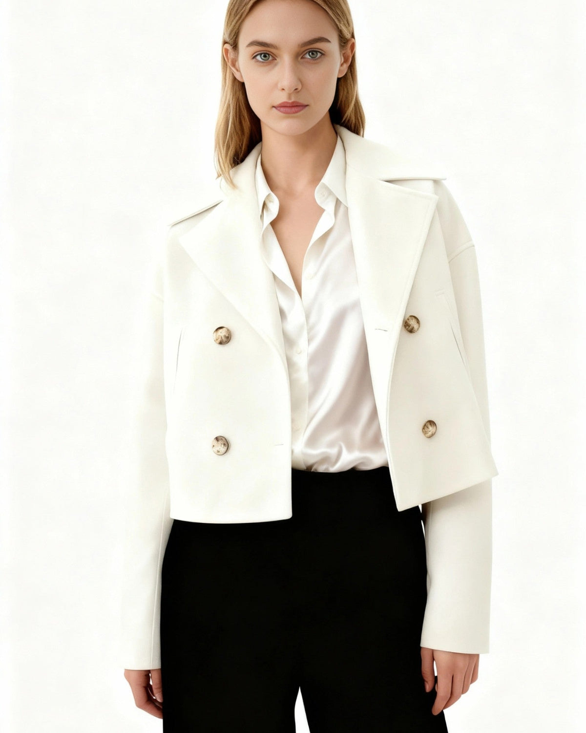 Kurze Damenjacke mit Reverskragen und doppelreihigem Verschluss, Produktbild 6