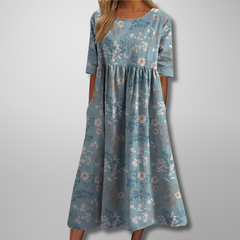 Aquarell Blumendruck Midikleid in Hellblau