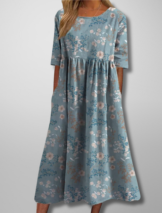Aquarell Blumendruck Midikleid in Hellblau
