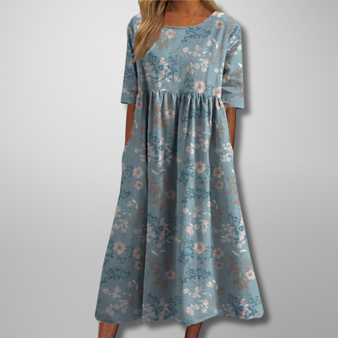 Aquarell Blumendruck Midikleid in Hellblau