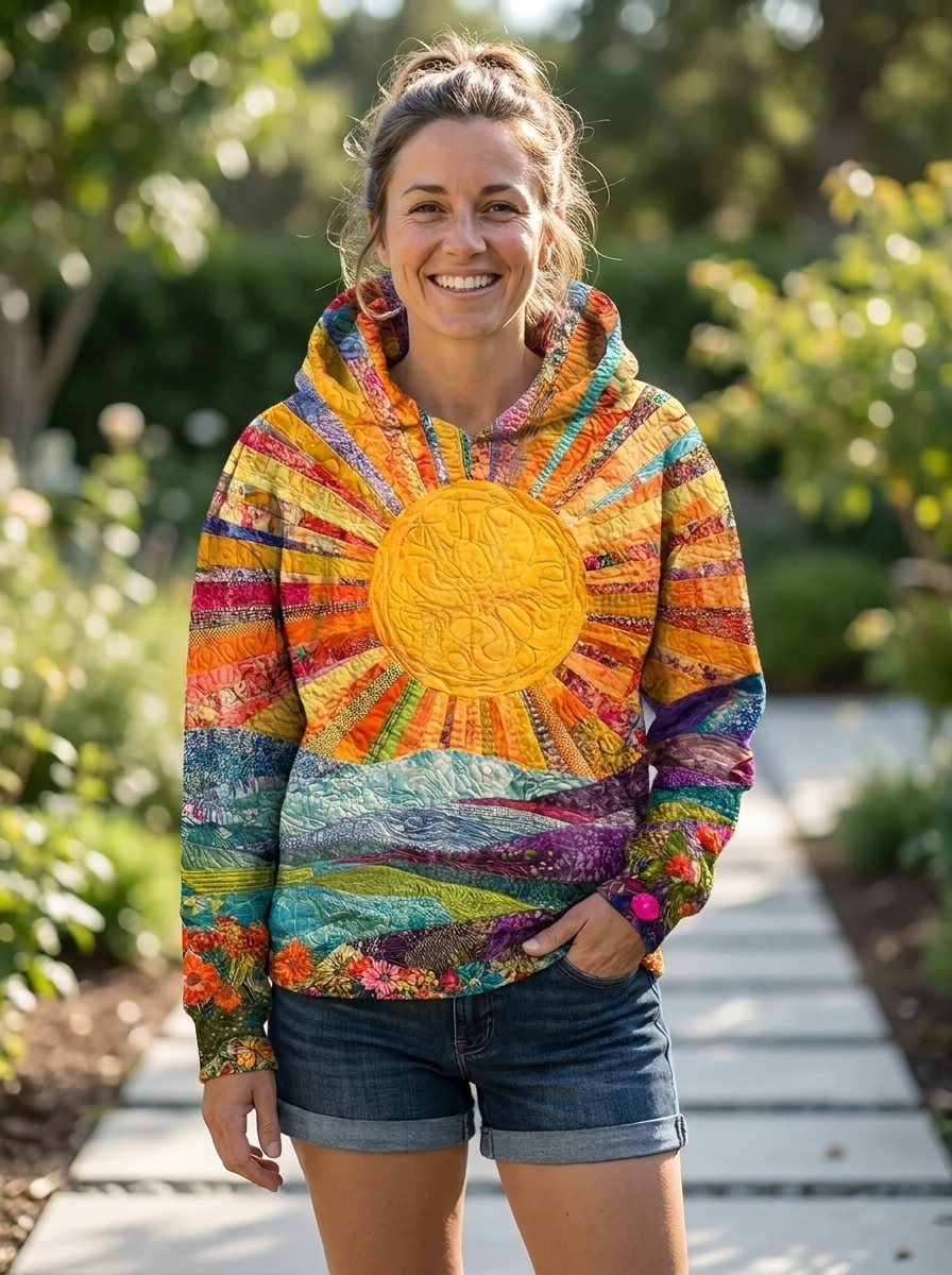 Kapuzenpullover mit buntem Sonnenaufgangsprint