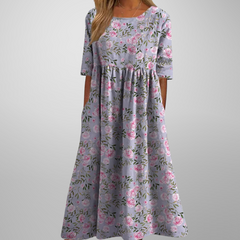 Aquarell Blumendruck Midikleid in Staubigem Flieder