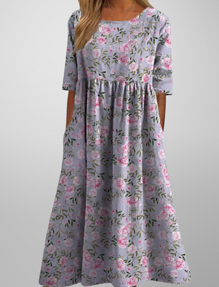 Aquarell Blumendruck Midikleid in Staubigem Flieder