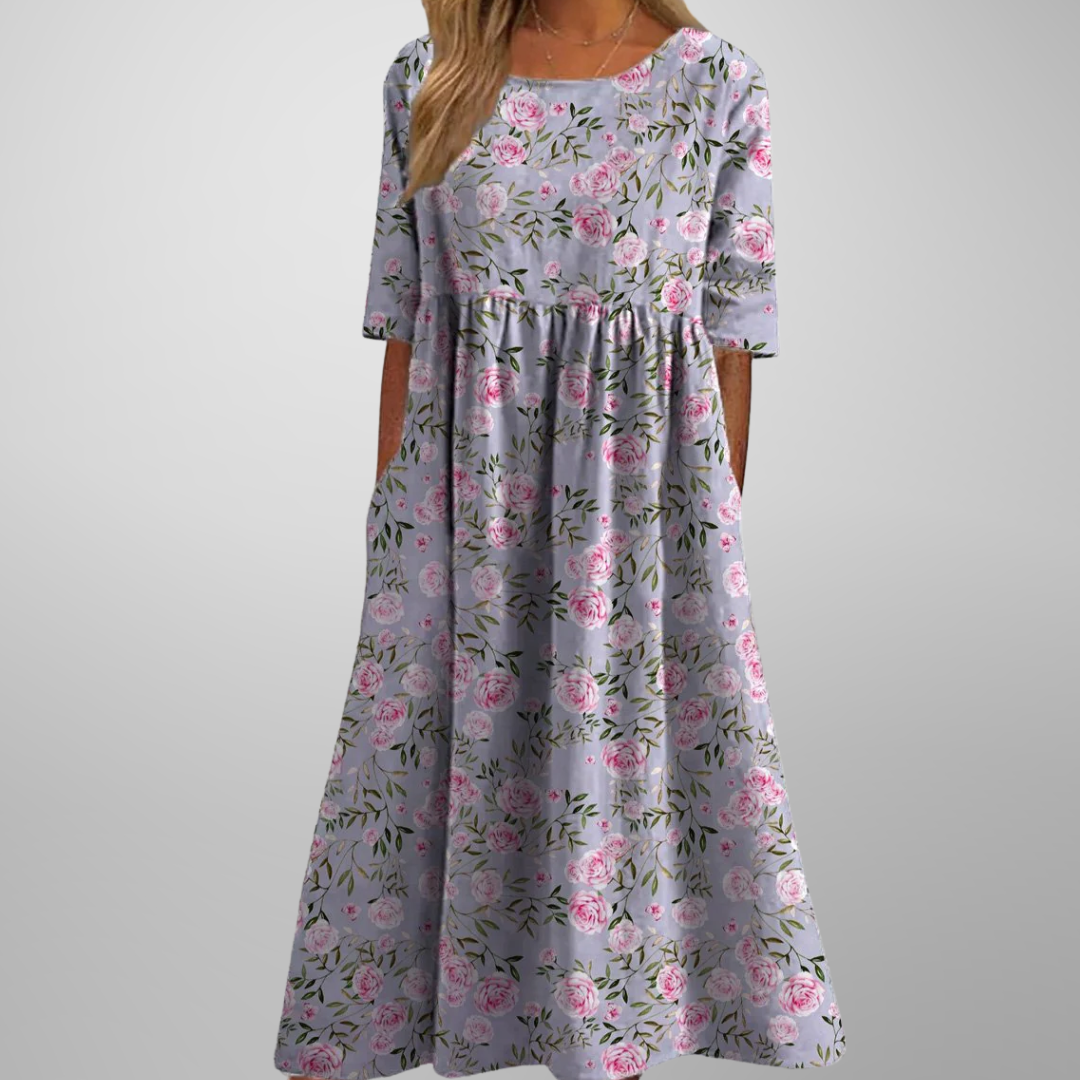 Aquarell Blumendruck Midikleid in Staubigem Flieder