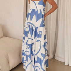 Maxikleid Blau Weiß Print