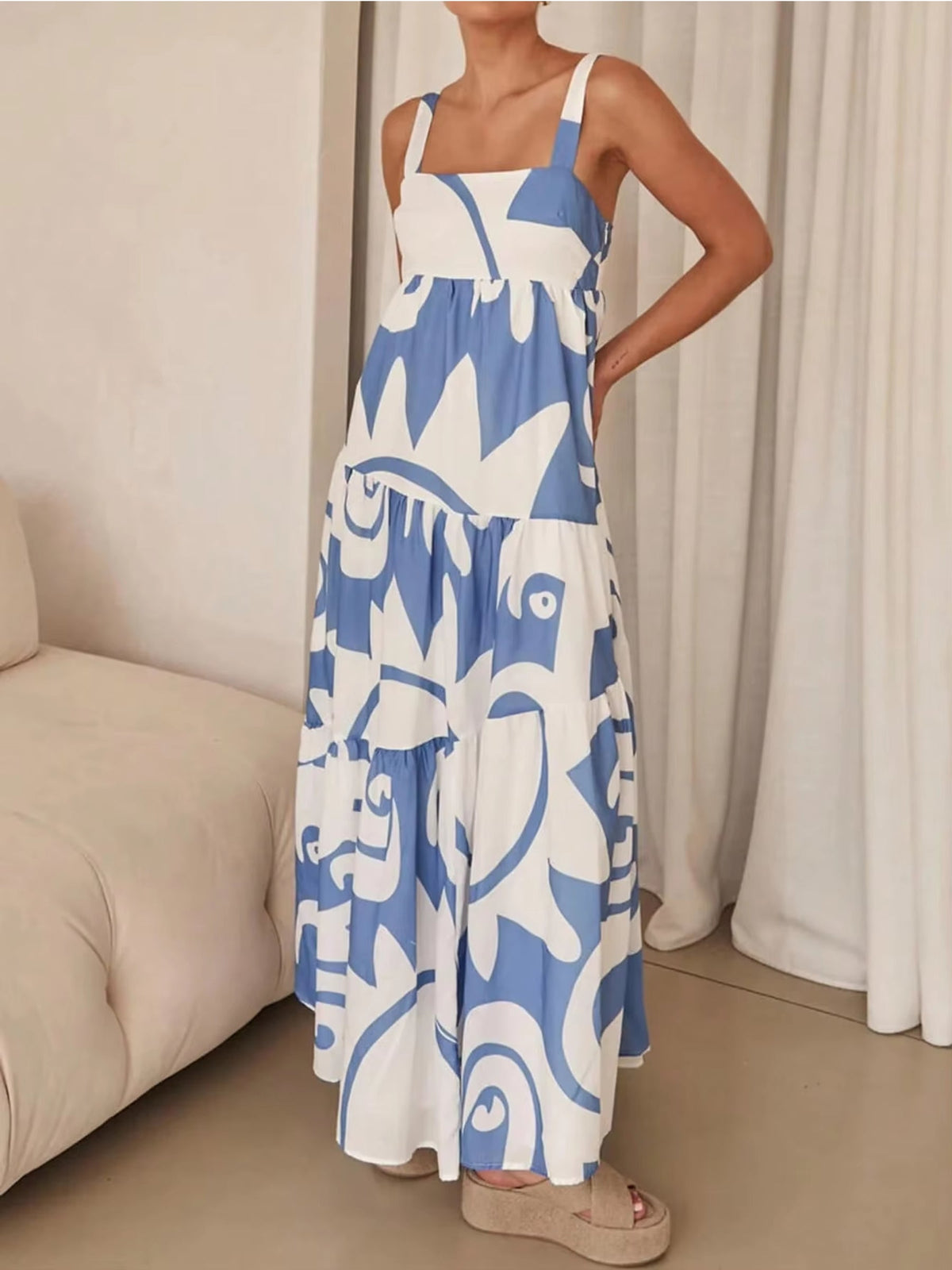 Maxikleid Blau Weiß Print