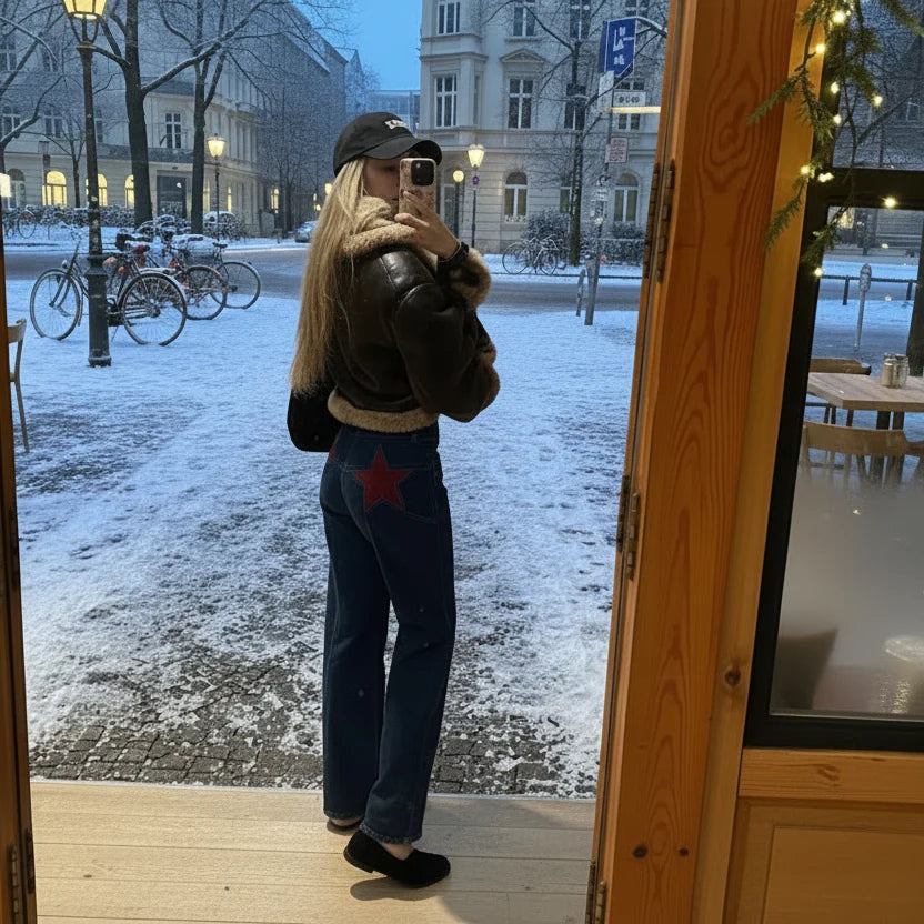 Weite Jeans für Damen mit Sternaufnäher und hohem Bund, Produktbild 11