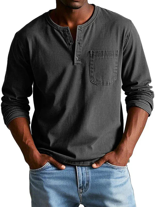 Lässiges Henleyshirt Herren in Schwarz