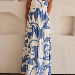 Maxikleid Blau Weiß Print