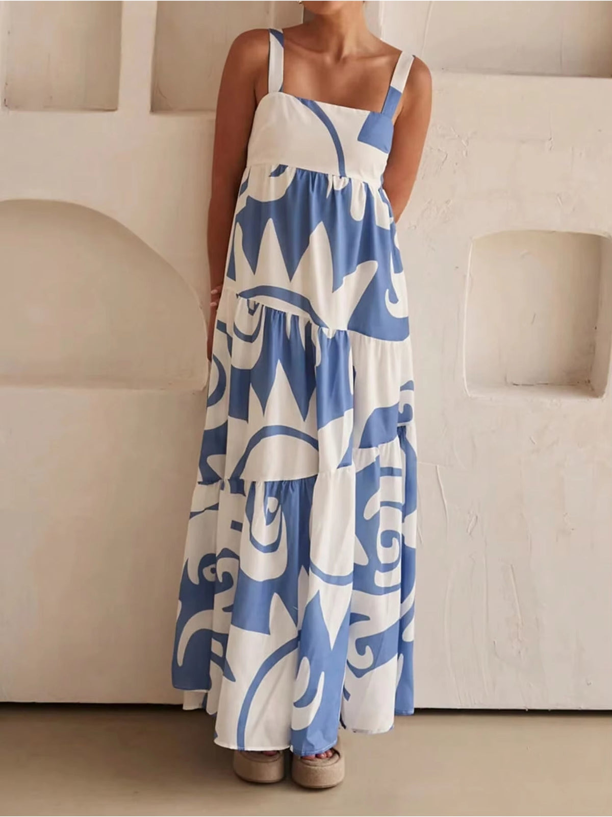 Maxikleid Blau Weiß Print