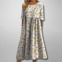 Aquarell Blumendruck Midikleid in Hellgelb